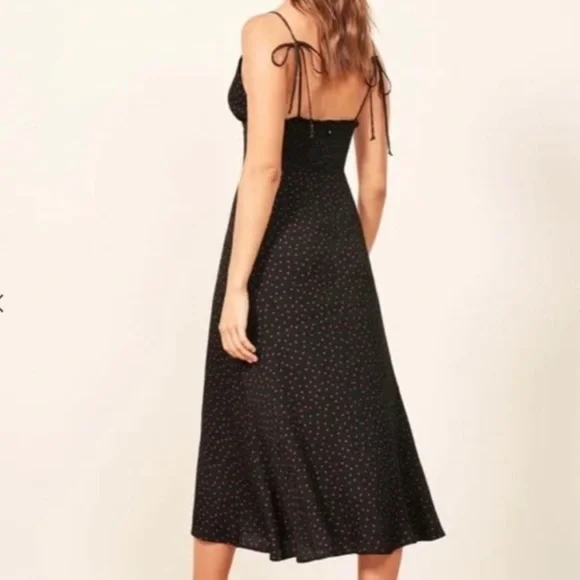 Reformation Talita Midi Dress Navy Blue and Red Tie Shoulders - Picture 2 of 15